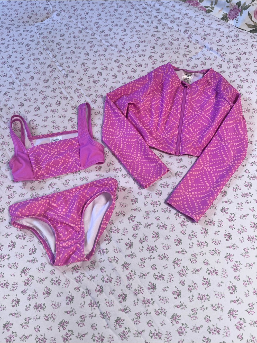 OshKosh B'gosh Pink Dot-Print 3-Piece Swim Set with Zip Rash Guard